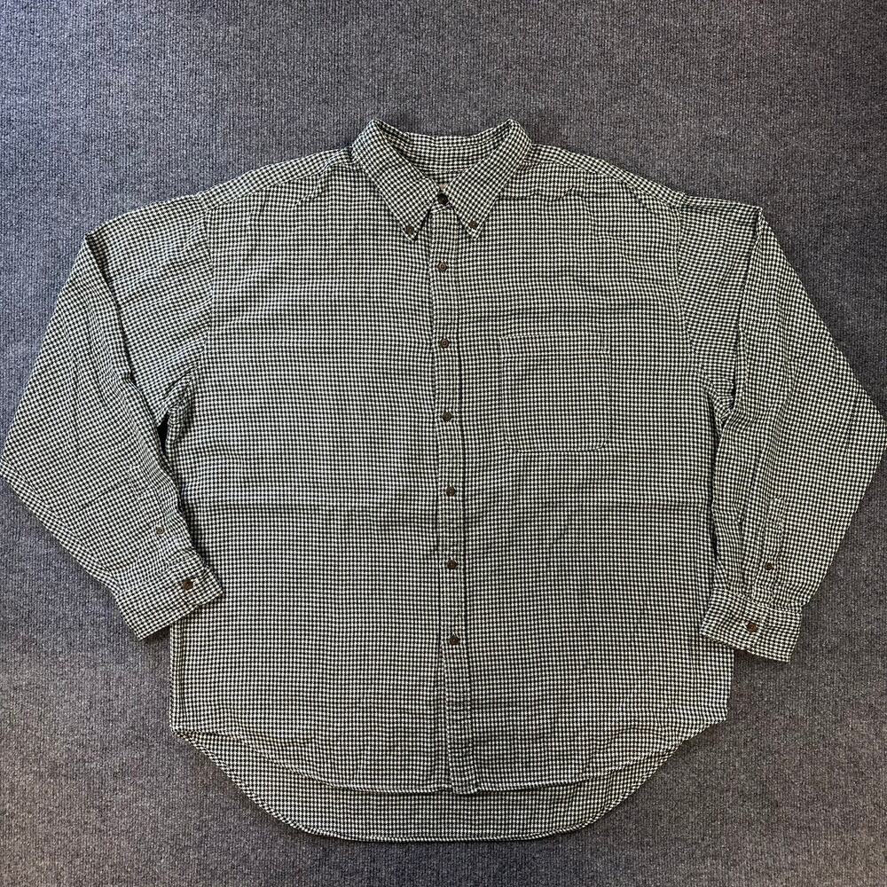 Vtg J. Crew Oarsman Men's Cottage Cotton Twill Houndstooth Button Down Shirt XL